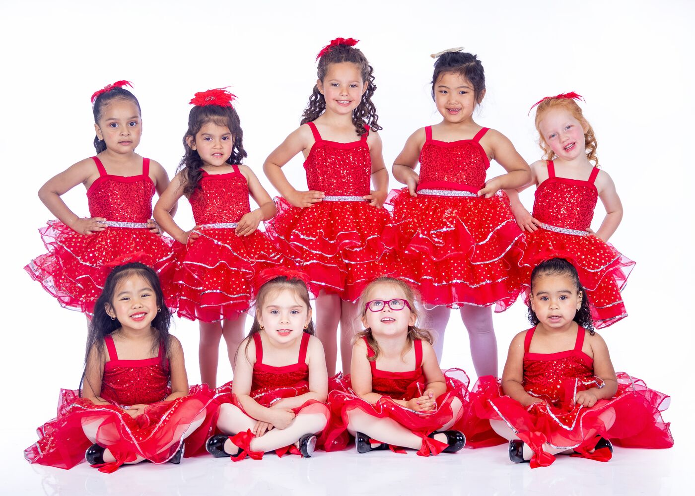 Young Dance Makers dancers in red sequin costumes